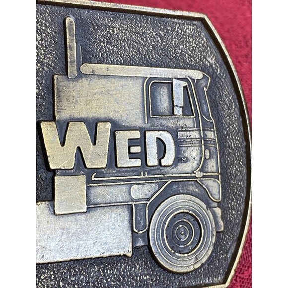 Vtg Cabover Semi Truck Trucker ReNEWed Company Logo Brass Belt Buckle Brand RJ - Picture 5 of 8